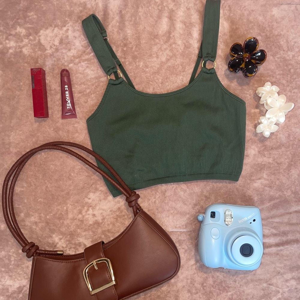 Aerie Green Fitted Crop Tank Top
